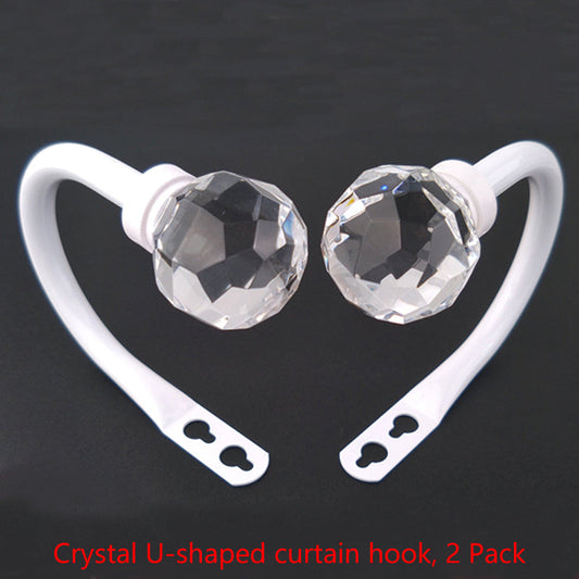 2 Pack Curtain Holdbacks,Crystal U Shaped Wall Mounted Curtain Tieback Hooks Drapery Tiebacks Decorative Curtain Hooks Window Treatment Holdbacks Hardware for Home Decor